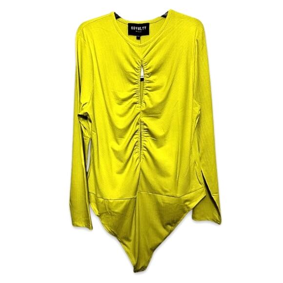 Royalty By Maluma Bodysuit Ribbed Texture Long Sleeves Yellow Women's XXXL NWT - Picture 2 of 10